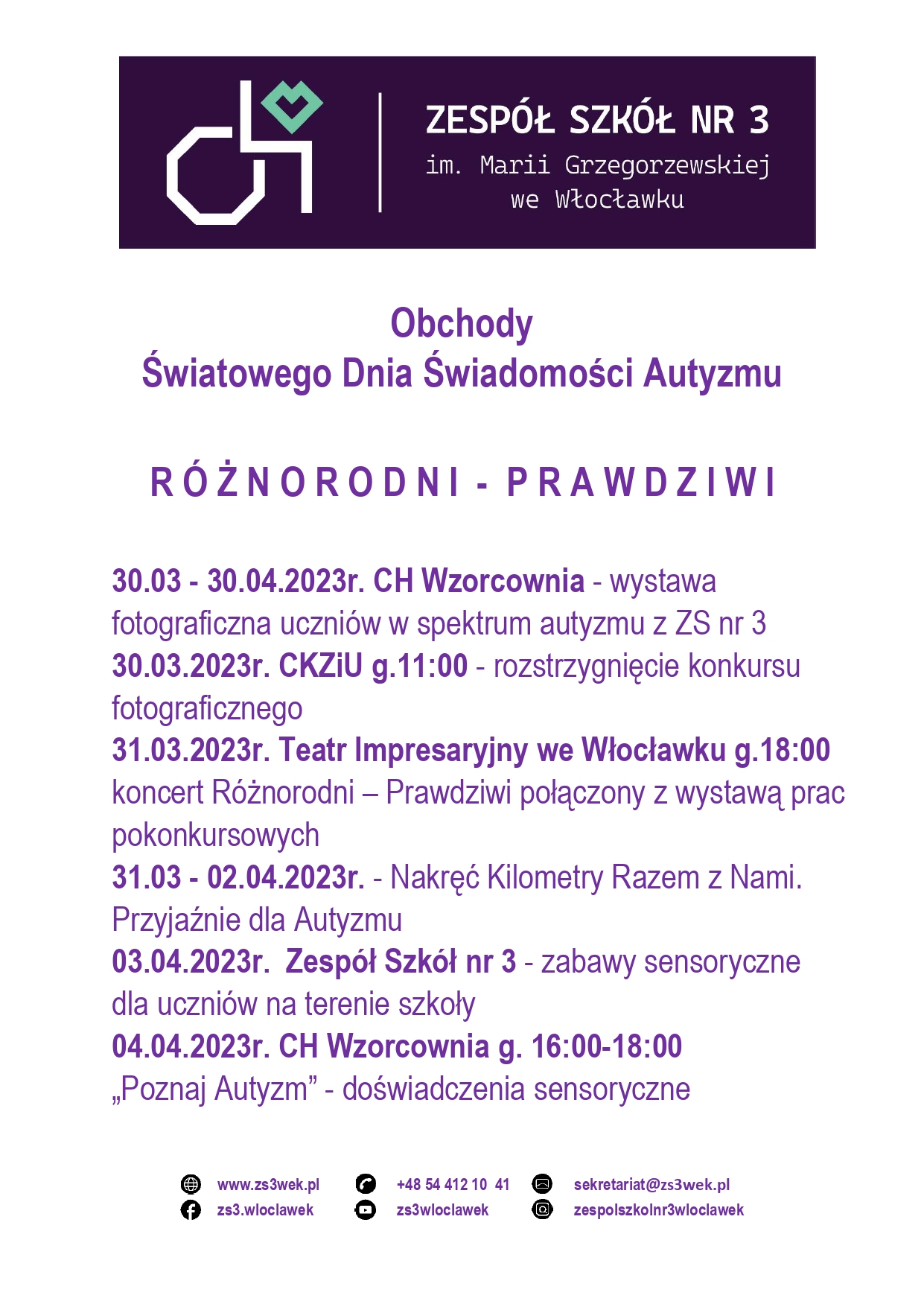 Plakat wydarzenia >>Obchody Światowego Dnia Świadomości Autyzmu<<